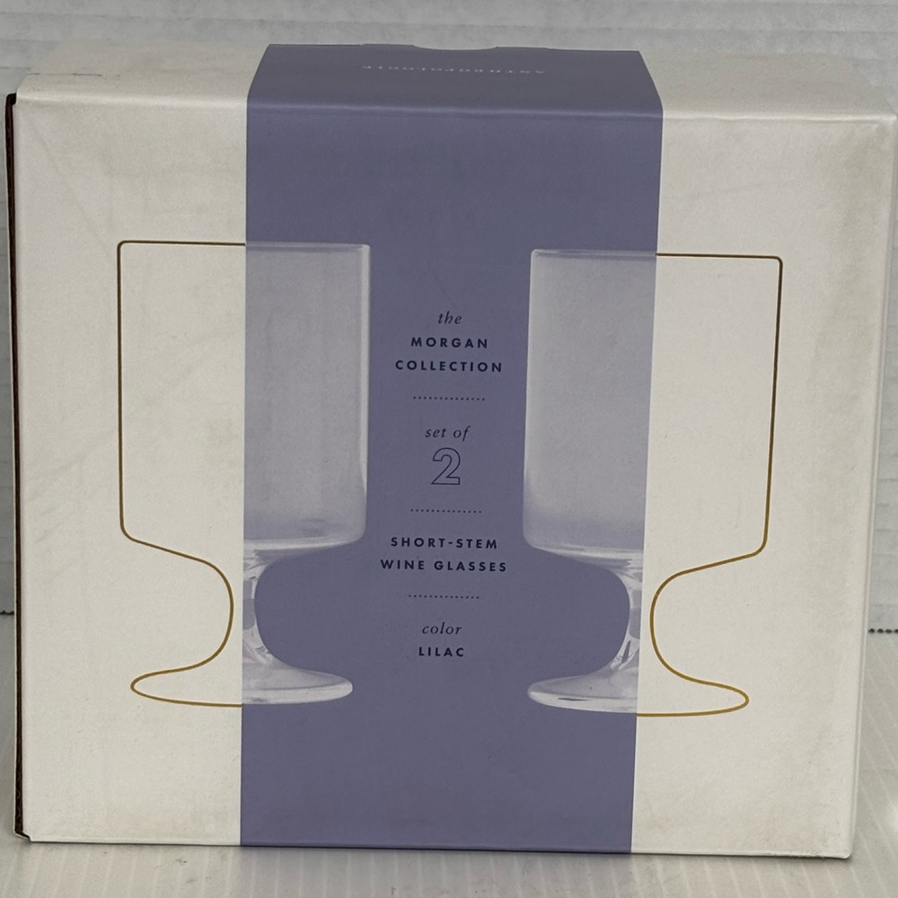Anthropologie The Morgan Collection Lilac ShortWine Glasses Set of 2 New in Box - Picture 2 of 9